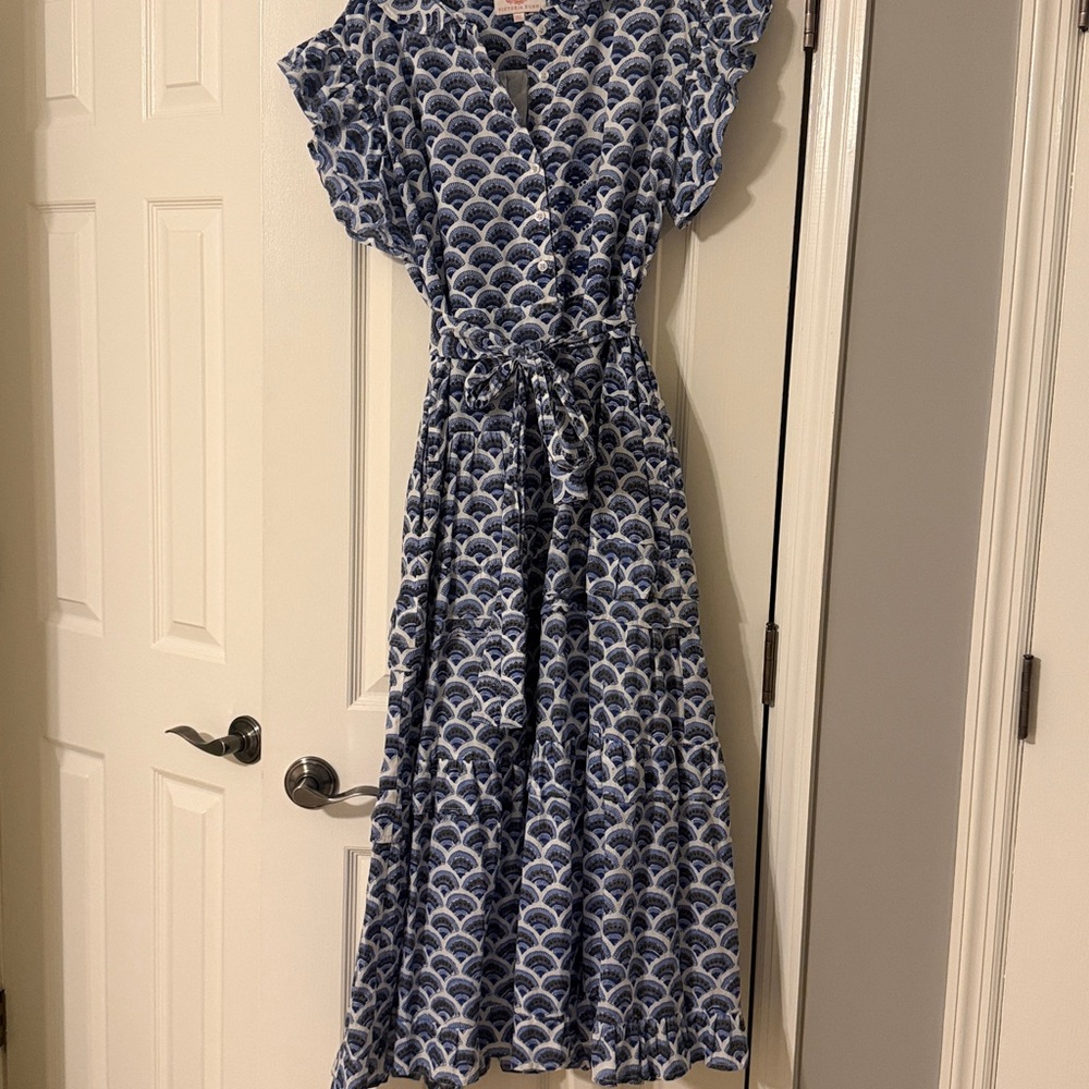 Victoria Dunn Blue and White Patterned Dress